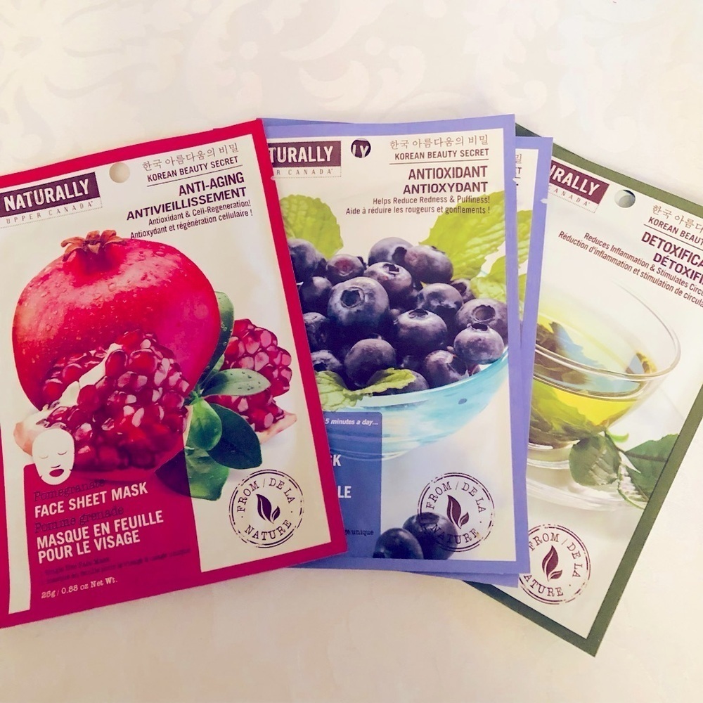 💜3/$30 NATURALLY /UPPER CANADA 5 SINGLE FACE SHEET MASKS- Anti-aging Antioxidant